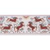Suzani Tapestry With Horse Design, Animal Pictorial Red Silk | Table Runner in Linens & Bedding by Vintage Pillows Store