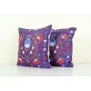 Suzani Silk on Silk Pillow, Set of Two Uzbek Silk Purple Emb | Cushion in Pillows by Vintage Pillows Store