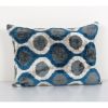 Blue Silk Ikat Velvet Lumbar Pillow Cover - Uzbek Ethnic Dec | Cushion in Pillows by Vintage Pillows Store