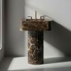 Modern Pedestal Rosso Levanto fluted marble sink | Water Fixtures by AYMARBLEDESIGN LLC