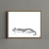Grey Tuxedo Cat Stretching Art Print, Minimalist White Background Cat Decor | Prints by The Ugly Cat Studio
