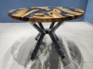Round Olive Wood Clear Epoxy Dining Table, Custom 52" Round | Tables by LuxuryEpoxyFurniture. Item composed of wood and synthetic