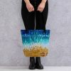 Tote Bag - Good Tidings - Fluid Blue Gold Ocean | Work by Eman's Gallery