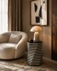Hexagon Bone Inlay Side Table, Black Ivory Striped Column Accent Table | Tables by IKKAZA