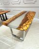 Hexagon Epoxy Table - River Table - Wood Art Table | Dining Table in Tables by Tinella Collection. Item made of wood & synthetic compatible with contemporary and country & farmhouse style