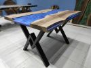Custom Order Metallic Blue Epoxy Resin River Table | Dining Table in Tables by LuxuryEpoxyFurniture. Item composed of wood & synthetic