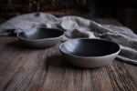 Set of 4 breakfast bowls - Black on grey matte handmade | Dinnerware by Laima Ceramics. Item composed of stoneware compatible with minimalism and rustic style