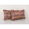 Set of Two Oushak Rug Lumbar Pillow, Pair Ethnic Pillow Cove | Cushion in Pillows by Vintage Pillows Store