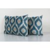 Sky Blue Ikat Velvet Pillow, Set of Two Silk Lumbar Cushion | Pillows by Vintage Pillows Store