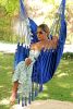 Blue Macrame Hanging Chair Hammock Swing | SERENA BLUE | Chairs by Limbo Imports Hammocks. Item made of wood with canvas