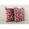 Handloom Pink Ikat Velvet Pillow - Set of Two Square Floral | Sham in Linens & Bedding by Vintage Pillows Store. Item made of cotton & fiber