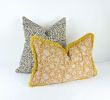 block print pillow, block print fabric, yellow block print | Pillows by Velvet Fringe