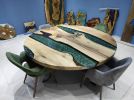 Custom 72 " Round Walnut Wood | Green Epoxy Dining Table | Tables by LuxuryEpoxyFurniture. Item composed of wood & synthetic