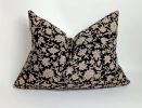 black block print floral pillow, black floral pillow | Pillows by velvet + linen