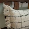 Ivory & Black Grid Remnants of Chanel Lumbar 14x35 | Pillows by Vantage Design