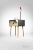 Nightstand with Drawer Stained in Black with Glass Top | Storage by Manuel Barrera Habitables. Item made of oak wood