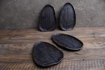 BLACK Leaf plate gold edge, stoneware saucer cake plate | Dinnerware by Laima Ceramics. Item made of ceramic compatible with minimalism and contemporary style