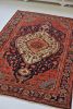 Antique Rug | 4.5 x 6.6 | Rust Pink Navy Beige French Blue | Area Rug in Rugs by The Loom House. Item composed of fiber