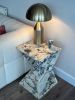 Handmade Calacatta Viola Marble Side Table: Natural Stone Nightstand | Tables by AEGEAN MARBLE ARTISAN ATELIER