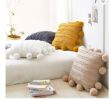 Mustard pom pom pillow // jumbo pom pom pillow // grey | Pillows by velvet + linen