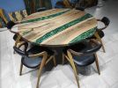 Custom Order Round Walnut Wood | Green Epoxy Dining Table | Tables by LuxuryEpoxyFurniture. Item made of wood & synthetic