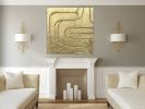 Gold leaf wall sculpture painting gold leaf art 3D gold | Mixed Media in Paintings by Berez Art. Item composed of canvas and paper in minimalism or mid century modern style