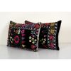 Pair Black Tashkent Velvet Suzani Floral Lumbar Pillow Case | Sham in Linens & Bedding by Vintage Pillows Store. Item made of cotton