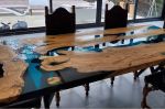 Olive Epoxy Dining Table | River Epoxy Resin Olive Table | Tables by LuxuryEpoxyFurniture. Item composed of wood and synthetic