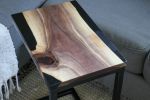 Black Epoxy Live edge walnut c table, industrial side table | End Table in Tables by Hazel Oak Farms | Amana Colonies in Amana. Item made of walnut & metal