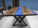 Custom Order Walnut Wood Design Blue Epoxy Coffee Table | Dining Table in Tables by LuxuryEpoxyFurniture. Item made of wood with synthetic