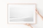 Minimalist black and white 'Misty Beach' photography print | Photography by PappasBland. Item made of paper works with minimalism & contemporary style