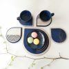 Modern indigo blue felt and wood coasters "Disco". Set of 4 | Tableware by DecoMundo Home. Item composed of oak wood & fabric compatible with minimalism and coastal style