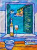 Open Window with Wine Still Life | Oil And Acrylic Painting in Paintings by Berezart. Item composed of canvas in contemporary or mediterranean style