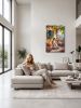 Hand-Painted Italian Riviera Sunlit Patio on Linen Art | Oil And Acrylic Painting in Paintings by Dynasty Artisan. Item made of linen works with contemporary & eclectic & maximalism style