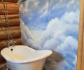 Airbnb Mural: Cloud Sky Mural behind Bathtub | Murals by Devona Stimpson. Item made of synthetic