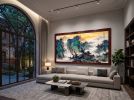 Hand-Painted Silk Flowing Springs Landscape Art on Silk/Xuan | Oil And Acrylic Painting in Paintings by Dynasty Artisan. Item composed of wood & fabric compatible with contemporary and eclectic & maximalism style