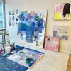 LA Pool Party | Oil And Acrylic Painting in Paintings by Laurie Kwo Art. Item composed of canvas compatible with contemporary and eclectic & maximalism style