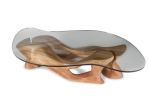 Amorph Crux Coffee Table, Solid Wood, Organic Shaped Glass | Tables by Amorph. Item made of wood & glass