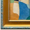 Abstract Blue Colorblock Oil Painting in Vintage Frame | Oil And Acrylic Painting in Paintings by Suzanne Nicoll Studio. Item composed of wood & canvas compatible with mid century modern and contemporary style