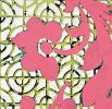 Pink floral patterns on chartreuse green motifs | Mixed Media by Margaret Lanzetta. Item made of canvas