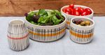 Porcelain dishes and jug in 'Reeds' design | Bowl in Dinnerware by Kyra Mihailovic Ceramics. Item made of ceramic