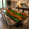 Green Epoxy Dining Table, Resin River Epoxy Table | Tables by Innovative Home Decors. Item composed of wood compatible with country & farmhouse and art deco style