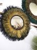 Raffia Mirror, Single Round Raffia Mirror, Boho Mirror, Wall | Decorative Objects by Magdyss Boutique. Item composed of bamboo and cotton in boho or contemporary style
