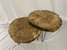 Live edge round slab two tiered coffee table | Tables by J Langos Wood Shop. Item made of oak wood with metal works with rustic style