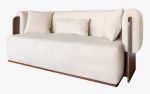 Baika Beige Velvet and Wood Detailed Triple Sofa | Couches & Sofas by LAGU. Item composed of wood and fabric