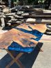 Walnut Blue Epoxy Resin Dining Table - Live Edge Resin Table | Tables by Tinella Collection. Item composed of oak wood compatible with minimalism and art deco style
