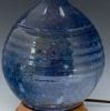 Table Lamp 76 terra cotta,  blue glaze. | Lamps by Ron Mello Studio Art. Item composed of wood and linen