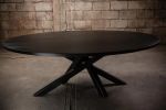 Oval Black Oak Dining Table with Criss Cross Black Metal Bas | Tables by Aeterna Furniture. Item composed of oak wood