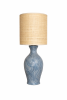 Blue handcarved ceramic table lamp with Raffia/rattan fabric | Lamps by ENOceramics. Item made of fabric with ceramic works with eclectic & maximalism style
