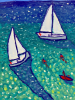 Coastal Sailing & Swimmers | Oil And Acrylic Painting in Paintings by Berezart. Item composed of canvas compatible with eclectic & maximalism and coastal style